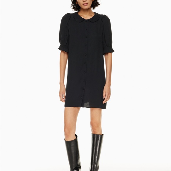 Wilfred Dresses & Skirts - Wilfred Poppins Black Collared Button-Up Puff Sleeve Mini Dress